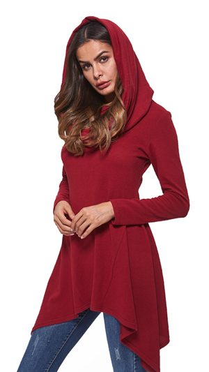 SZ60181-1 asymmetrical sweater dress for women cowl neck hooded knitwear